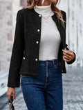 Veste À Texture Bouclée Avec Col Rond Et Fermeture À Boutons Pour Femme | Idéale Pour Travail Et Sorties