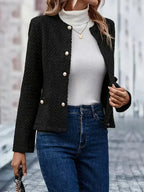 Veste À Texture Bouclée Avec Col Rond Et Fermeture À Boutons Pour Femme | Idéale Pour Travail Et Sorties