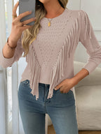 Pull à Manches Longues avec Détails à Franges pour Femme | Idéal pour un Usage Quotidien