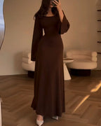 Robe Longue En Maille Avec Manches Longues Et Taille Cintrée Pour Femmes | Adaptée Aux Tenues Quotidiennes
