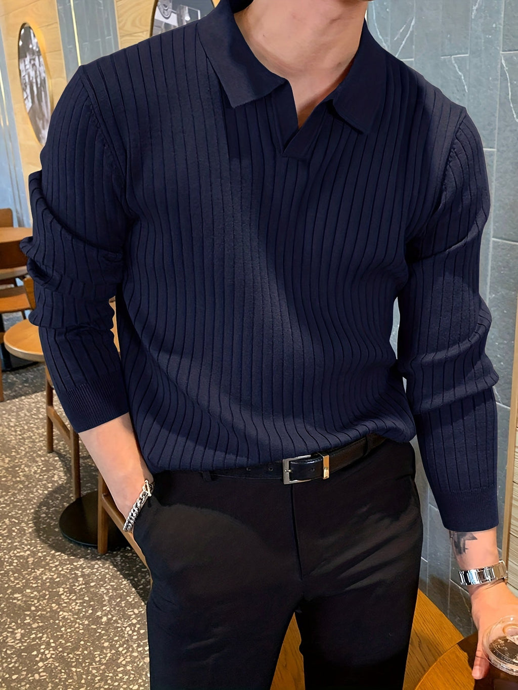 Pull Polo à Col Revers avec Encolure en V pour Homme | Idéal pour Tenue de Bureau