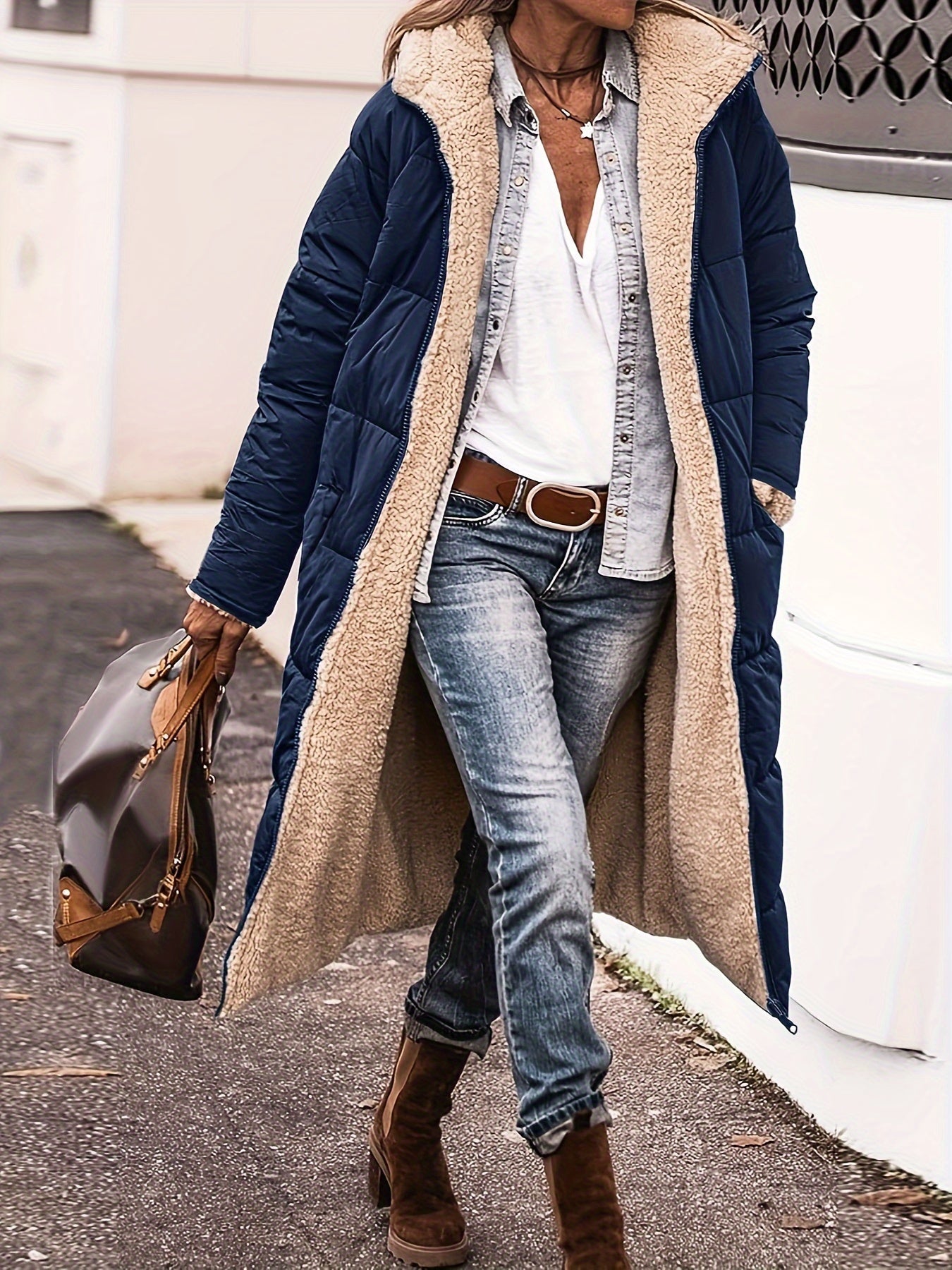 Manteau Long Matelassé avec Doublure en Polaire pour Femme | Idéal pour l’Hiver