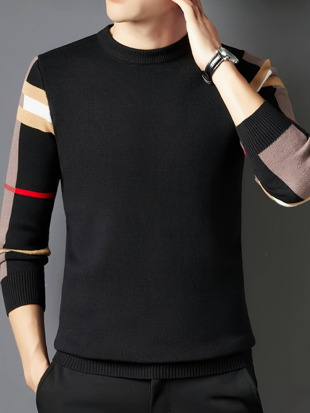 Pull À Manches Longues Avec Motif Rayé Sur Les Manches Pour Hommes | Idéal Pour Un Usage Quotidien