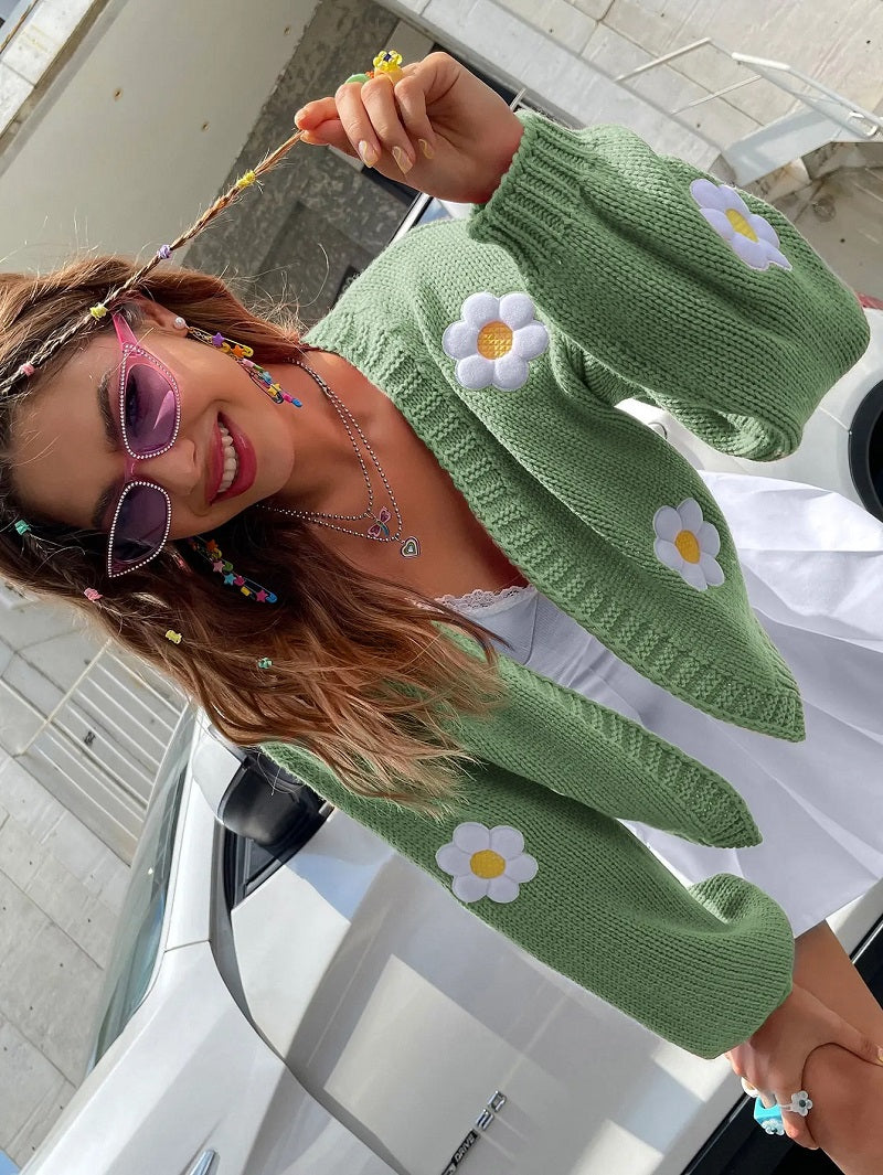 Cardigan à Motif Floral avec Manches Lanterne pour Femmes | Ideal for Mi-Saison et Usage Quotidien
