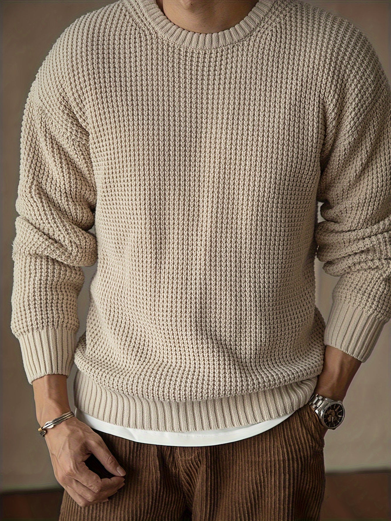 Pull À Texture Gaufrée Avec Col Rond Pour Homme | Idéal Pour Le Quotidien