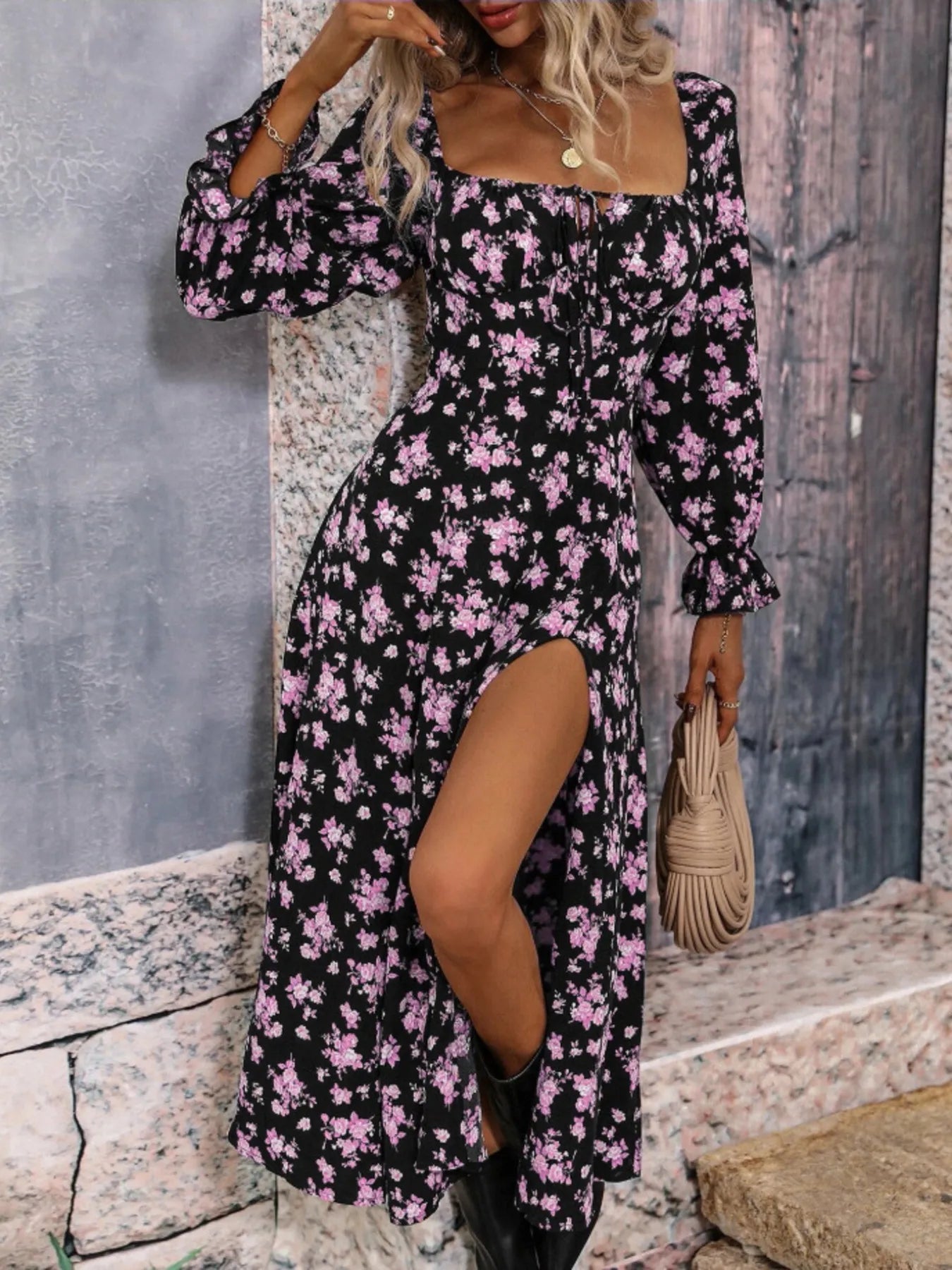 Robe Fleurie Avec Col Carré Et Manches À Volants Pour Femme | Idéale Pour Sorties Décontractées