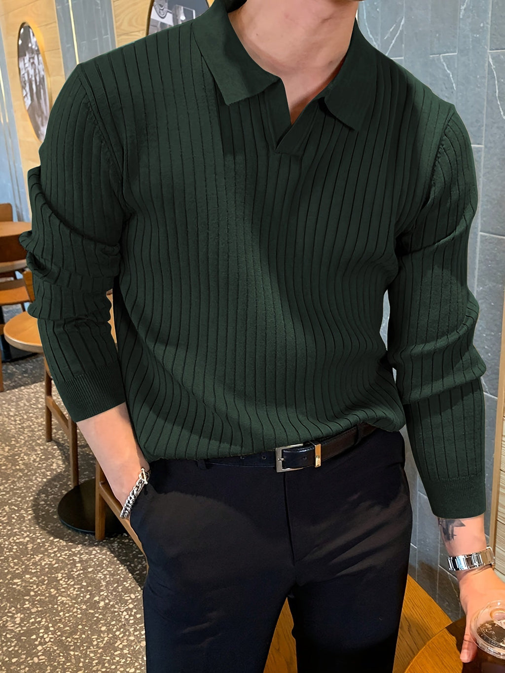 Pull Polo à Col Revers avec Encolure en V pour Homme | Idéal pour Tenue de Bureau