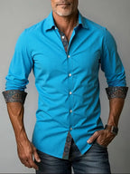 Chemise À Manches Longues Avec Détails Contrastés Et Fermeture À Boutons Pour Hommes | Idéale Pour Toutes Les Saisons