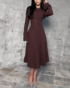 Robe Midi Boutonnée Avec Taille Cintrée Et Manches Longues Pour Femmes | Adaptée Aux Tenues Quotidiennes