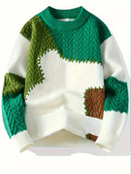 Pull À Col Rond Avec Design Patchwork Et Coupe Ample Pour Homme | Idéal Pour Usage Quotidien