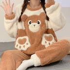 Ensemble De Détente 2 Pièces Marron avec Motif D’Ours pour Femme | Idéal pour Les Soirées À La Maison
