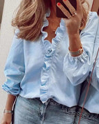 Blouse à Volants avec Manches Longues pour Femme | Idéale pour les Occasions Décontractées ou Habillées