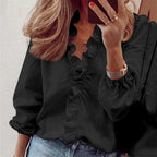 Blouse à Volants avec Manches Longues pour Femme | Idéale pour les Occasions Décontractées ou Habillées