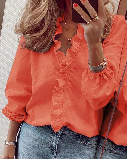 Blouse à Volants avec Manches Longues pour Femme | Idéale pour les Occasions Décontractées ou Habillées
