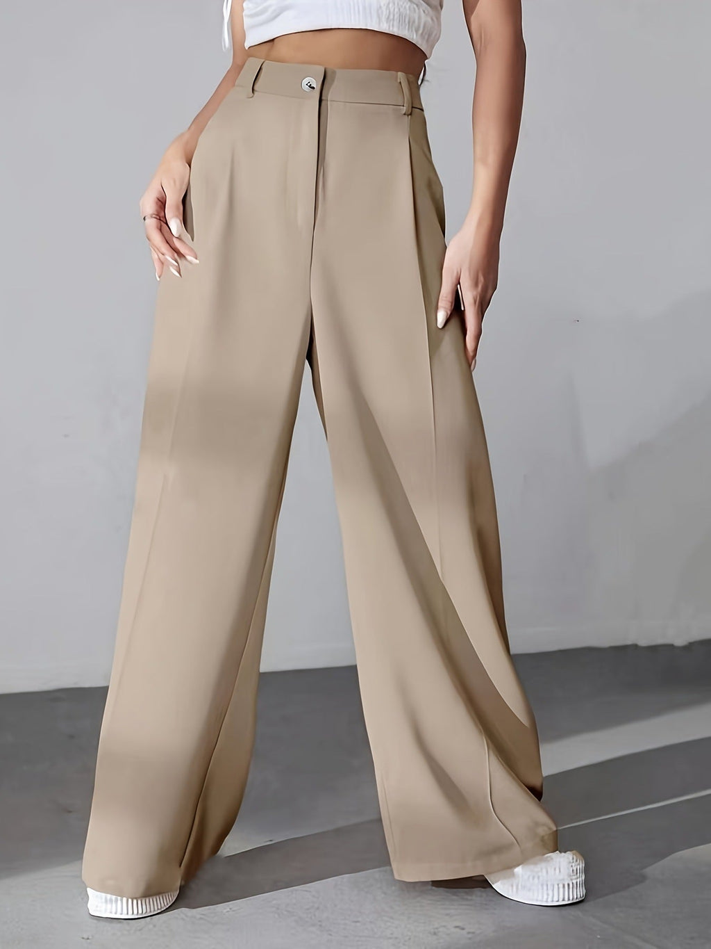 Pantalon Tailleur À Jambe Large Avec Taille Haute Pour Femme | Idéal Pour Usage Professionnel Et Quotidien