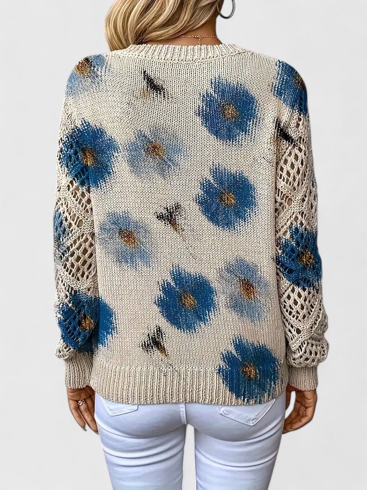 Pull À Motif Floral Avec Col En V Et Manches Longues Pour Femmes | Idéal Pour Le Quotidien