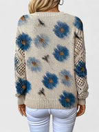 Pull À Motif Floral Avec Col En V Et Manches Longues Pour Femmes | Idéal Pour Le Quotidien