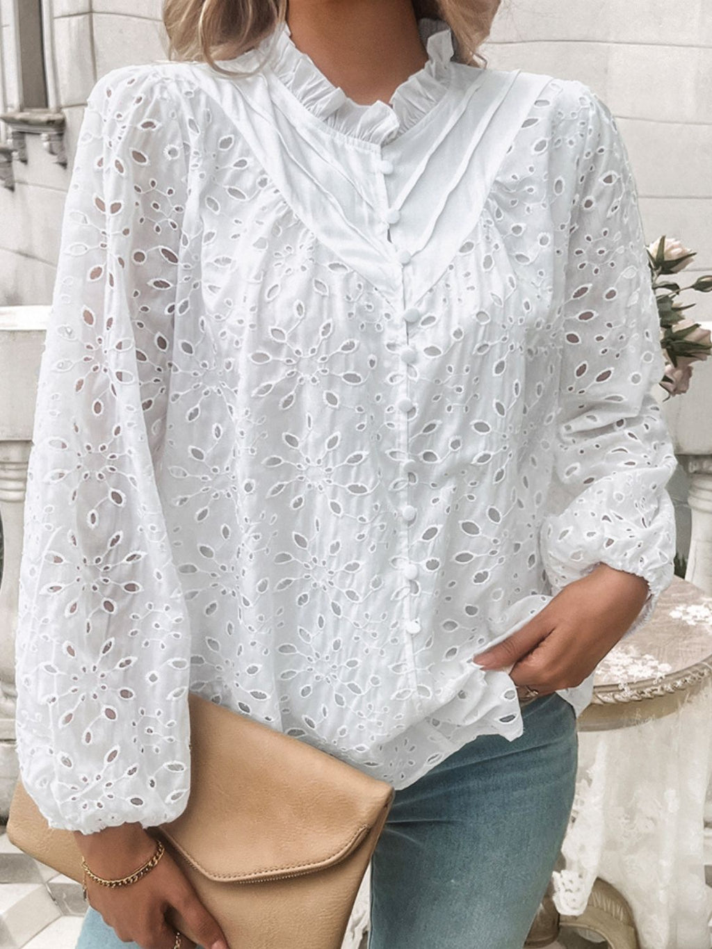 Blouse à Volants avec Col Rond pour Femme | Idéale pour Toutes Saisons