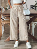 Pantalon Droit à Rayures avec Taille Élastique pour Femme | Idéal pour le Quotidien et le Travail