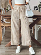 Pantalon Droit à Rayures avec Taille Élastique pour Femme | Idéal pour le Quotidien et le Travail