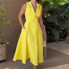 Robe Midi avec Col en V pour Femme | Idéale pour les Occasions et Sorties Quotidiennes