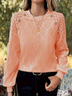 Blouse À Manches Longues Avec Motif Texturé Et Col Rond Pour Femmes | Idéal Pour Un Usage Quotidien