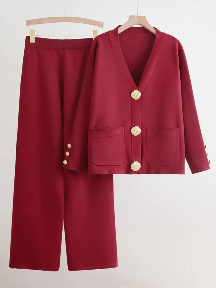 Ensemble Deux Pièces Avec Cardigan Col V Et Pantalon Large Pour Femmes | Idéal Pour Usage Quotidien Et Saison Fraîche