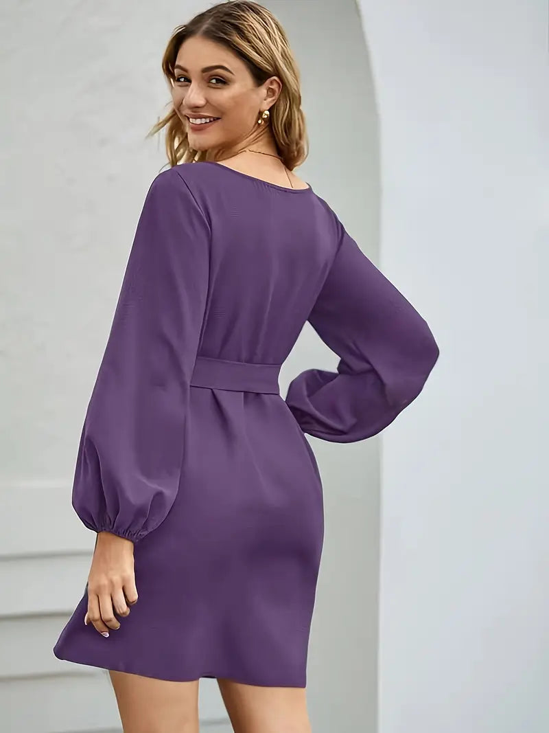 Robe Ceinturée à Manches Lanterne pour Femme | Idéale pour le Travail et les Sorties