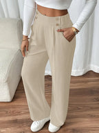 Pantalon Large À Taille Élastique Avec Poches Latérales Pour Femme | Idéal Pour Usage Quotidien