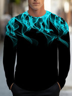T-Shirt À Manches Longues Avec Motif Flammes Et Col Rond Pour Hommes | Idéal Pour Les Tenues Décontractées