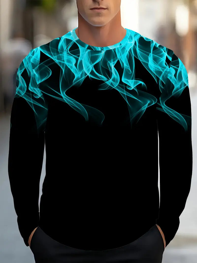 T-Shirt À Manches Longues Avec Motif Flammes Et Col Rond Pour Hommes | Idéal Pour Les Tenues Décontractées