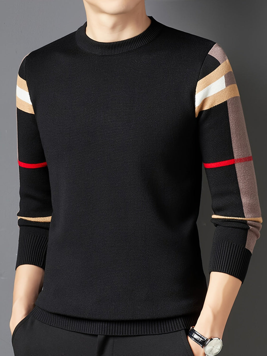 Pull À Manches Longues Avec Motif Rayé Sur Les Manches Pour Hommes | Idéal Pour Un Usage Quotidien