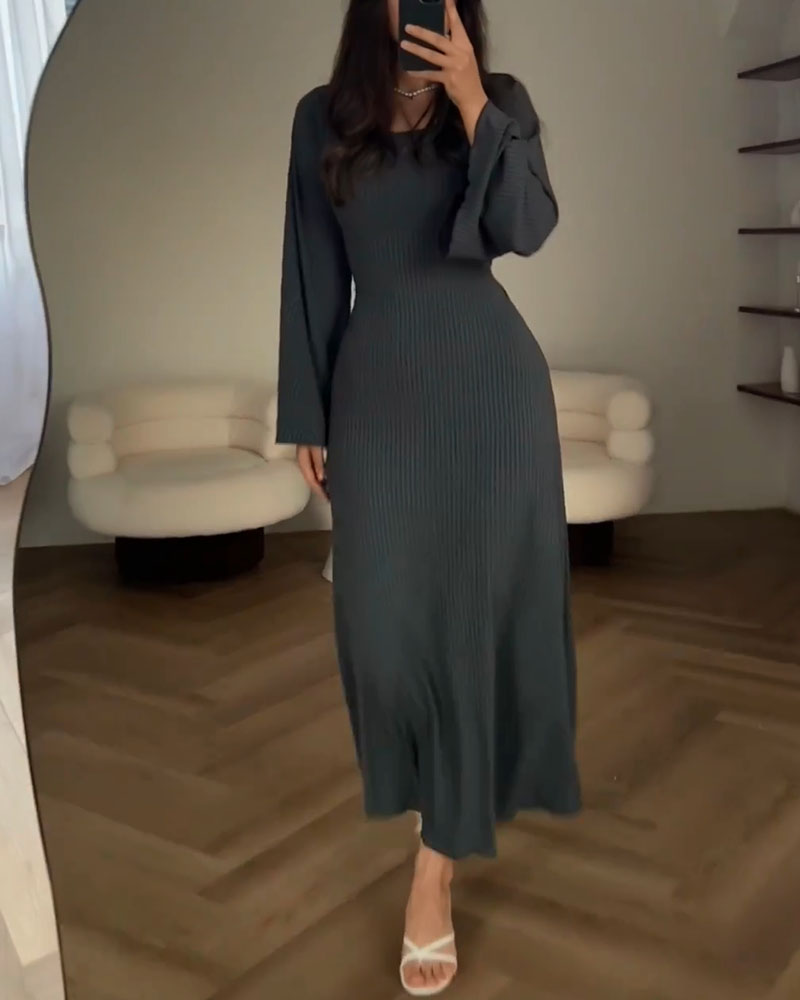 Robe Longue À Manches Longues En Maille Côtelée Pour Femme | Idéale Pour Un Usage Quotidien
