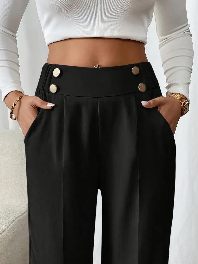 Pantalon Large À Taille Élastique Avec Poches Latérales Pour Femme | Idéal Pour Usage Quotidien