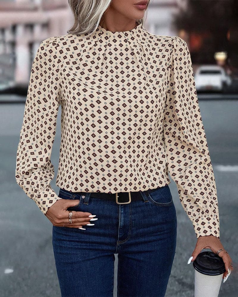 Blouse À Manches Longues Avec Motif Imprimé Et Coupe Ample Pour Femmes | Idéal Pour Usage Quotidien