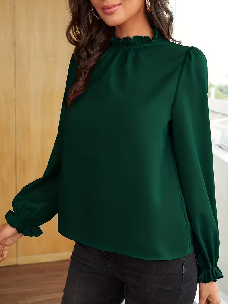 Blouse À Col Volanté Et Manches Bouffantes Pour Femmes | Idéal Pour Usage Quotidien Ou Occasions Décontractées