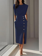 Robe Midi Sans Manches Avec Boutons Pour Femme | Idéale Pour Usage Quotidien Et Occasions