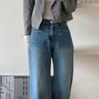 Jean à Jambe Large avec Taille Haute Structurée pour Femme | Idéal pour Tenues Décontractées
