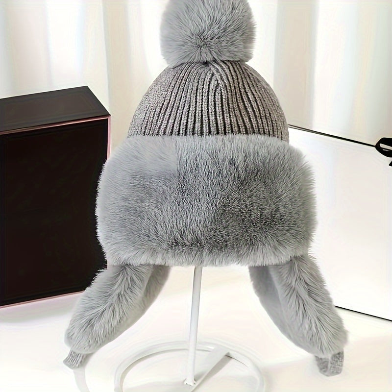 Bonnet Aviateur Tricoté avec Pompon Et Couvre-Oreilles pour Femmes | Idéal pour L’Hiver