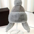 Bonnet Aviateur Tricoté avec Pompon Et Couvre-Oreilles pour Femmes | Idéal pour L’Hiver