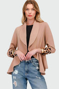 Blazer Léopard à Manches Relevées et Devant Ouvert pour Femme | Idéal pour Tenues Décontractées ou Festives