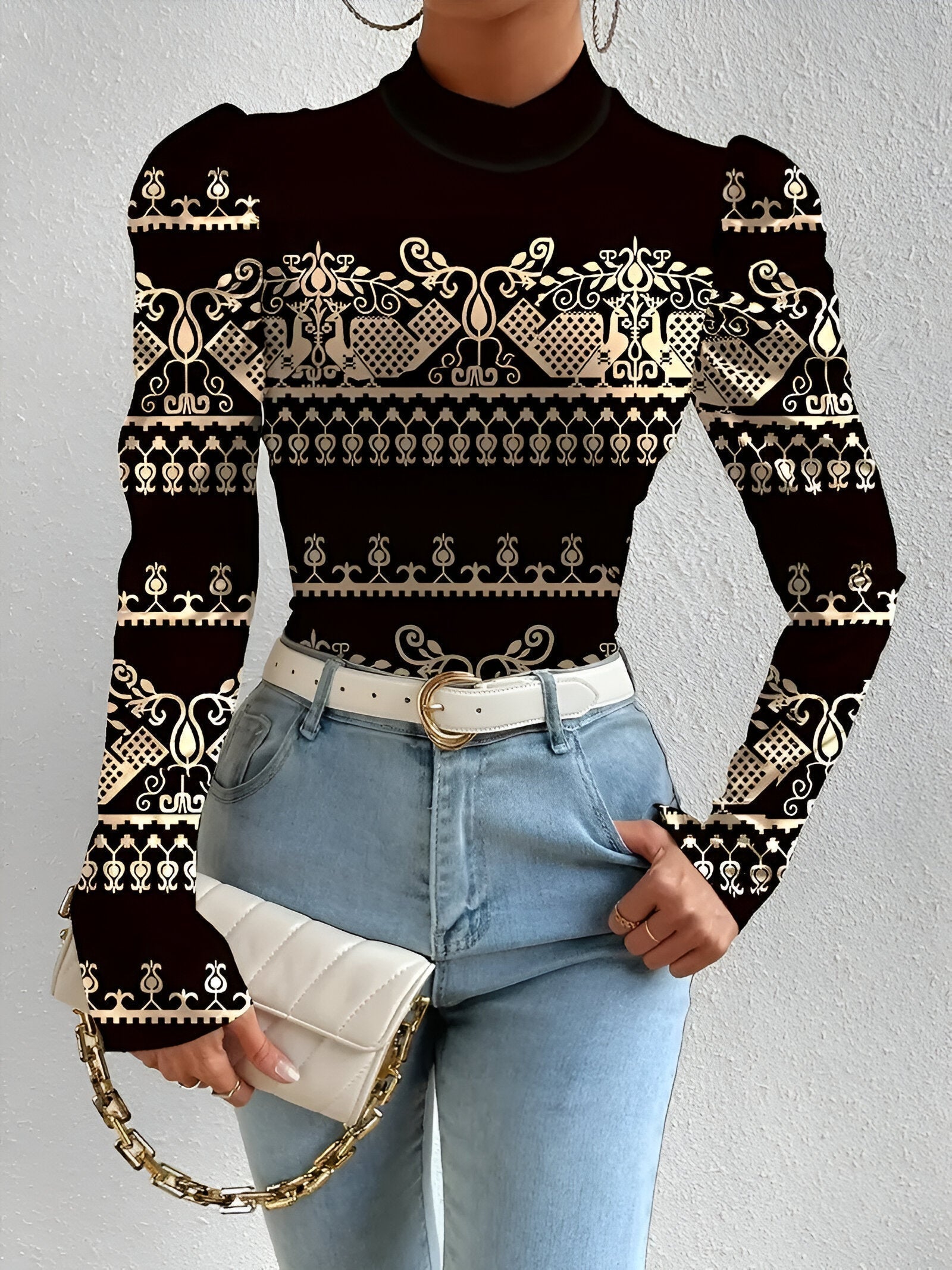 Chemisier À Motif Floral Avec Col Montant Pour Femmes | Idéal Pour Les Occasions Quotidiennes