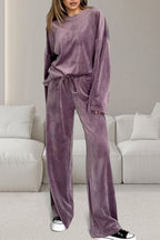 Ensemble Deux Pièces avec Haut à Manches Longues Col Rond et Pantalon à Cordon pour Femme | Idéal pour un Usage Quotidien