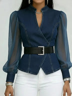 Blouse Croisée Avec Coupe Structurée Et Ceinture Pour Femme | Idéale Pour Occasions Quotidiennes Et Sorties