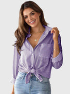 Chemise À Col Avec Motif Rayé Pour Femme | Idéale Pour Usage Quotidien Et Professionnel