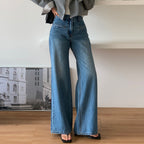 Jean à Jambe Large avec Taille Haute Structurée pour Femme | Idéal pour Tenues Décontractées
