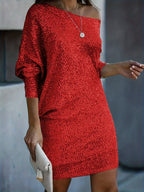 Robe De Soirée À Sequins Contrastés avec Col En V Et Manches Longues pour Femme | Idéale pour Les Événements Formels
