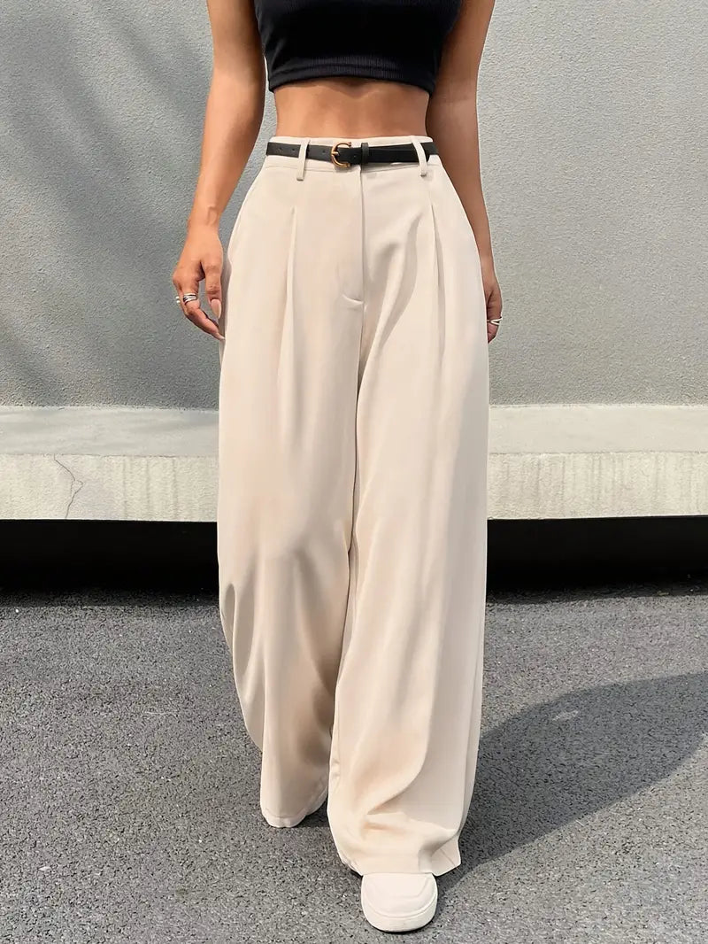 Pantalon Large Plissé À Taille Haute Pour Femmes | Idéal Pour Usage Quotidien