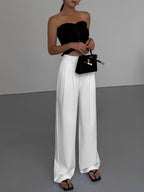 Pantalon Large Blanc À Taille Haute Pour Femme | Idéal Pour Bureau Et Sorties Décontractées
