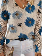 Pull À Motif Floral Avec Col En V Et Manches Longues Pour Femmes | Idéal Pour Le Quotidien